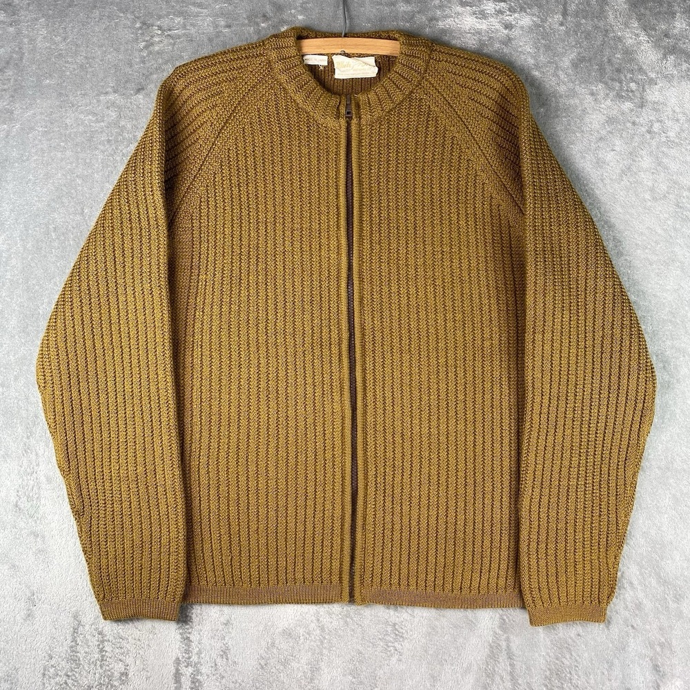 Vtg 60s 70s White Stag Sweater Mens L Brown Full Zip Ribbed Knit Cardigan Japan